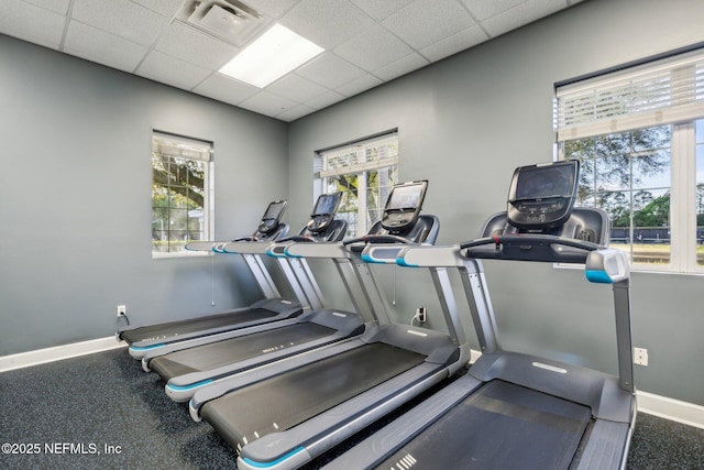 13648 Marsh Harbor Dr N, Jacksonville, FL 32225 - exercise room with a wealth of natural light, visible vents, a drop ceiling, and baseboards