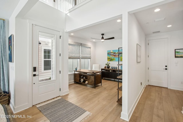 157 Oak Pk Dr, Saint Johns, FL 32259 - entrance foyer featuring light wood-type flooring, ceiling fan, recessed lighting, and baseboards