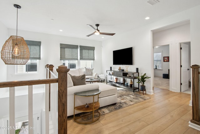 157 Oak Pk Dr, Saint Johns, FL 32259 - living area featuring a ceiling fan, healthy amount of natural light, light wood finished floors, recessed lighting, and baseboards