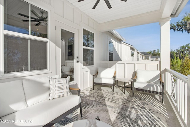 157 Oak Pk Dr, Saint Johns, FL 32259 - balcony with ceiling fan and an outdoor hangout area