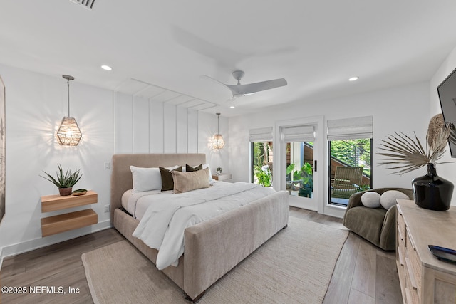 3516 1st St S, Jacksonville Beach, FL 32250 - bedroom with ceiling fan, light wood-style floors, access to outside, and recessed lighting