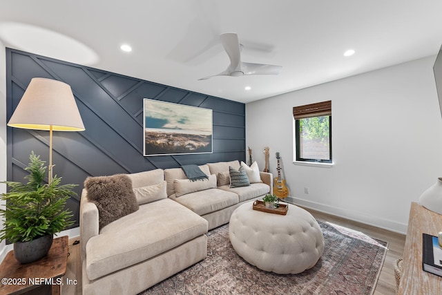 3516 1st St S, Jacksonville Beach, FL 32250 - living room featuring recessed lighting, baseboards, a ceiling fan, and wood finished floors