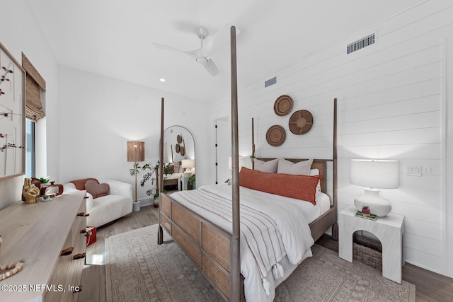 3516 1st St S, Jacksonville Beach, FL 32250 - bedroom with ceiling fan, visible vents, and wood finished floors
