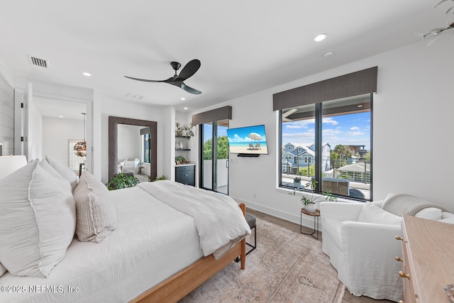 3516 1st St S, Jacksonville Beach, FL 32250 - bedroom with light wood-type flooring, visible vents, a ceiling fan, and recessed lighting