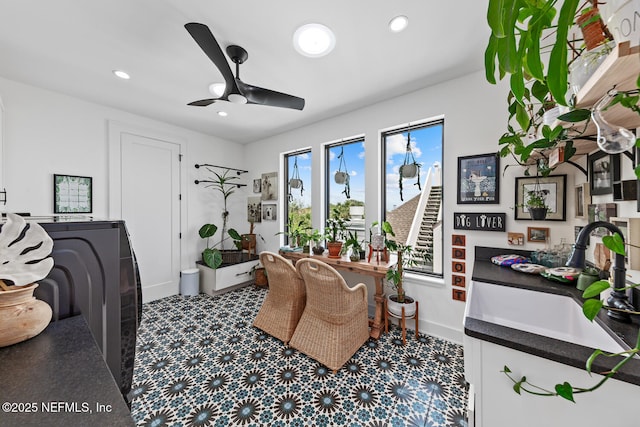 3516 1st St S, Jacksonville Beach, FL 32250 - sitting room with a ceiling fan, baseboards, tile patterned floors, and recessed lighting