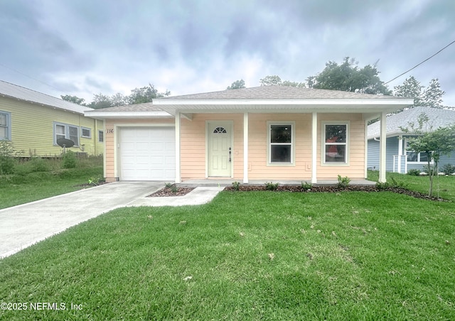 116 Moseley Ave, Palatka, FL 32177 - view of front of home with driveway, a front lawn, an attached garage, covered porch, and roof with shingles