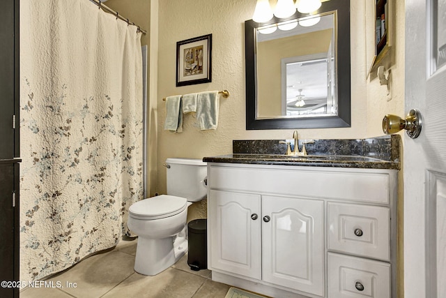 400 Timberwalk Ct Unit 1333, Ponte Vedra Beach, FL 32082 - full bathroom featuring vanity, a textured wall, tile patterned flooring, toilet, and ceiling fan
