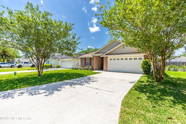 1217 Maclaren St, Saint Augustine, FL 32092 - ranch-style house with a garage, brick siding, driveway, and a front lawn