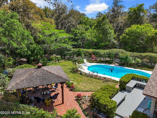 50 SE Forest St, Keystone Heights, FL 32656 - view of pool with a patio, a fenced in pool, and a lawn