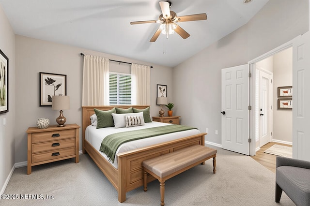1029 Buttercup Dr, Saint Johns, FL 32259 - bedroom featuring lofted ceiling, light carpet, baseboards, and ceiling fan