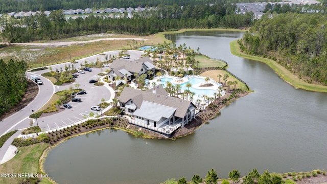 aerial view featuring a water view
