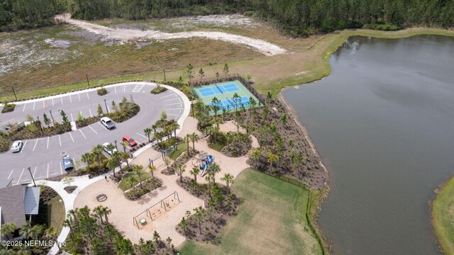 aerial view with a water view