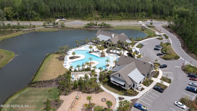 aerial view featuring a water view