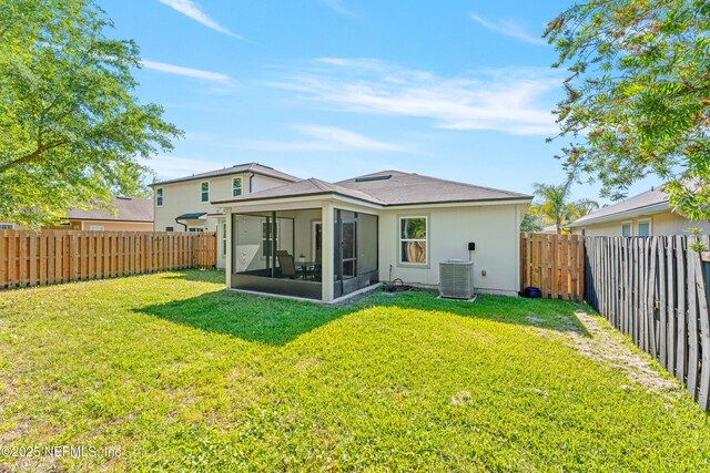 116 Timberwood Dr, Saint Augustine, FL 32084 - rear view of property with cooling unit, a sunroom, and stucco siding