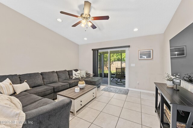 116 Timberwood Dr, Saint Augustine, FL 32084 - living room with light tile patterned floors, ceiling fan, recessed lighting, and baseboards