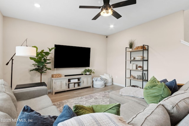 75743 Spoonbill Ln, Yulee, FL 32097 - living room featuring ceiling fan, recessed lighting, wood finished floors, and baseboards