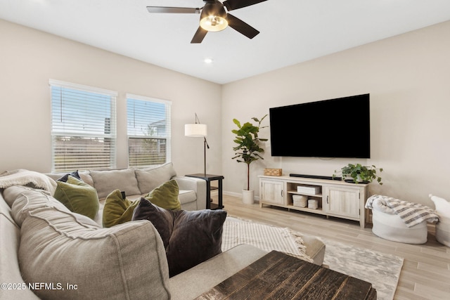 75743 Spoonbill Ln, Yulee, FL 32097 - living area with recessed lighting, light wood-type flooring, baseboards, and ceiling fan