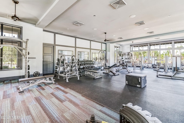 75743 Spoonbill Ln, Yulee, FL 32097 - gym featuring visible vents and ceiling fan