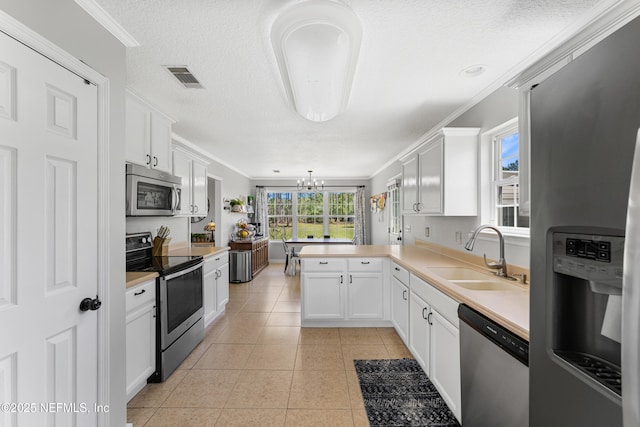 12531 County Road 121, Bryceville, FL 32009 - kitchen featuring a chandelier, appliances with stainless steel finishes, a sink, and ornamental molding