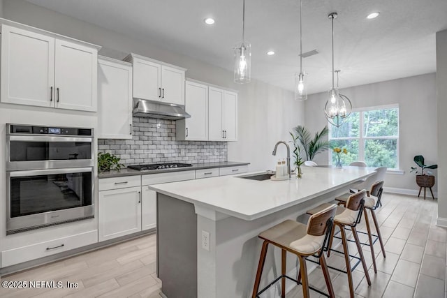 145 Bridgeton St, Saint Johns, FL 32259 - kitchen with under cabinet range hood, stainless steel double oven, a sink, and recessed lighting