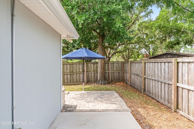 view of yard with a fenced backyard and a patio area