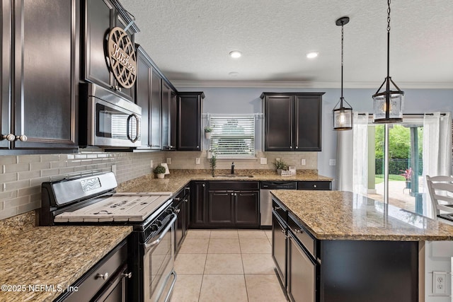 112 Bluffton Ct, Saint Augustine, FL 32092 - kitchen featuring stainless steel appliances, a sink, a wealth of natural light, and crown molding