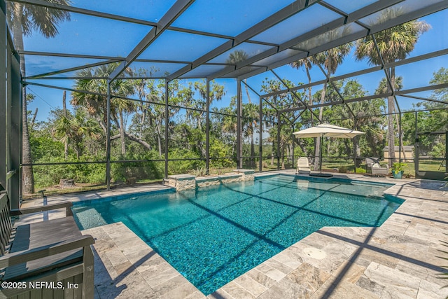 355 Lambert Ave, Flagler Beach, FL 32136 - outdoor pool with a patio area, a jacuzzi, and glass enclosure