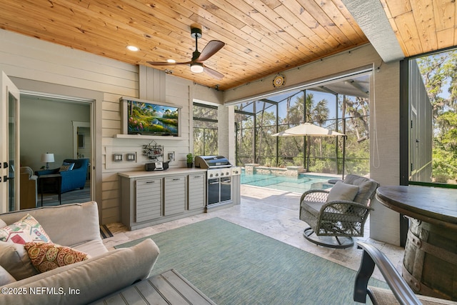 355 Lambert Ave, Flagler Beach, FL 32136 - exterior space with outdoor lounge area, a ceiling fan, and area for grilling