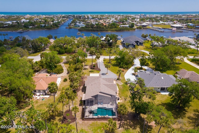 355 Lambert Ave, Flagler Beach, FL 32136 - bird's eye view featuring a water view and a residential view