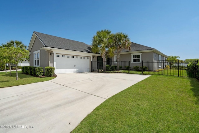114 Fremont Ave, Saint Augustine, FL 32095 - view of front of home featuring concrete driveway, stucco siding, a front lawn, and a garage