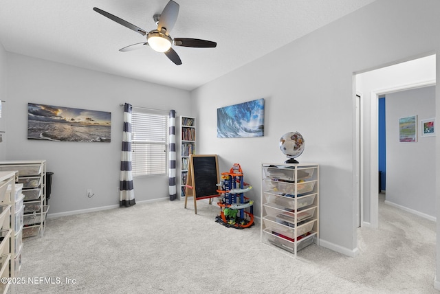 169 S Field Crest Dr, Saint Augustine, FL 32092 - playroom featuring a ceiling fan, baseboards, and carpet