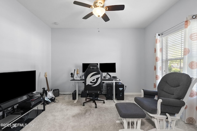 169 S Field Crest Dr, Saint Augustine, FL 32092 - home office featuring baseboards, a ceiling fan, and carpet flooring