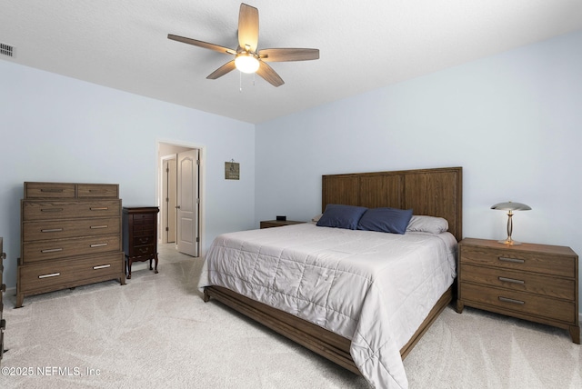 169 S Field Crest Dr, Saint Augustine, FL 32092 - bedroom featuring a ceiling fan, light colored carpet, and visible vents