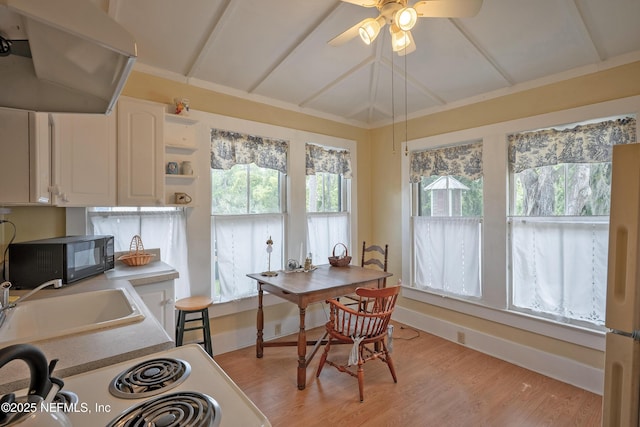 627 Emmett St, Palatka, FL 32177 - dining space featuring ceiling fan, light wood finished floors, and baseboards