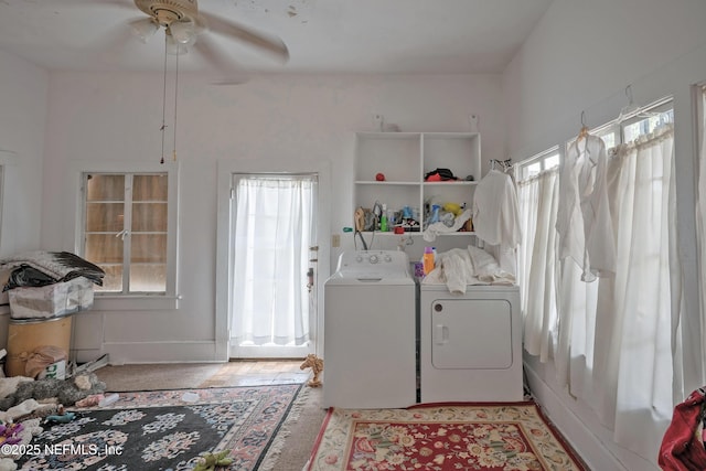 627 Emmett St, Palatka, FL 32177 - laundry room with washer and clothes dryer, a ceiling fan, and laundry area