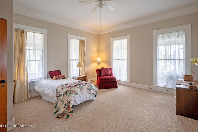 627 Emmett St, Palatka, FL 32177 - bedroom featuring crown molding, carpet floors, baseboards, and ceiling fan