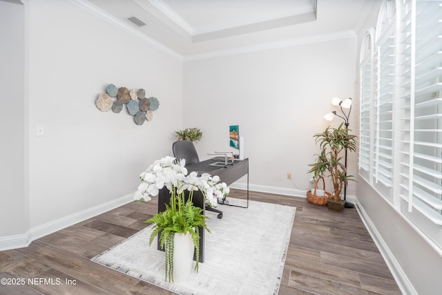 184 Rockcreek Dr, Saint Johns, FL 32259 - office space featuring a raised ceiling, wood finished floors, baseboards, and crown molding