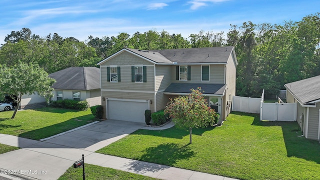 3699 Summit Oaks Dr, Green Cove Springs, FL 32043 - traditional home with an attached garage, fence, driveway, and a front lawn