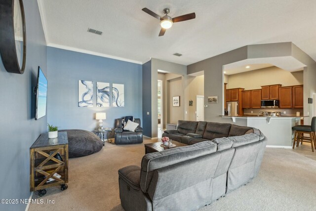 244 W Berkswell Dr, Saint Johns, FL 32259 - living area with light carpet, a ceiling fan, and visible vents