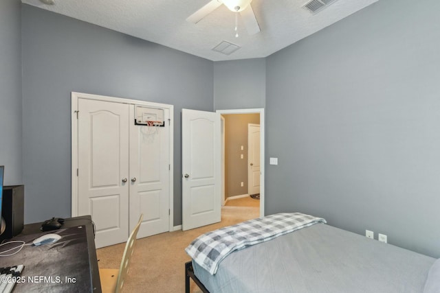 244 W Berkswell Dr, Saint Johns, FL 32259 - bedroom with visible vents, a ceiling fan, a closet, and light colored carpet