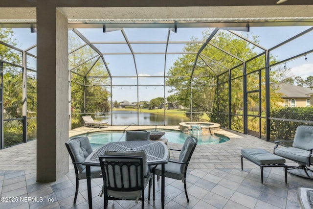 244 W Berkswell Dr, Saint Johns, FL 32259 - view of patio with a pool with connected hot tub, a water view, and glass enclosure