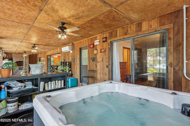 5822 Silver Sands Cir, Keystone Heights, FL 32656 - view of patio featuring a ceiling fan, an indoor hot tub, and a wall unit AC