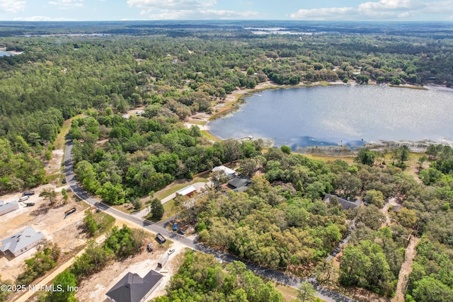 5822 Silver Sands Cir, Keystone Heights, FL 32656 - drone / aerial view featuring a wooded view and a water view