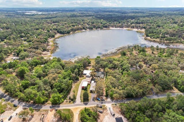 5822 Silver Sands Cir, Keystone Heights, FL 32656 - birds eye view of property featuring a forest view and a water view