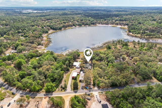 5822 Silver Sands Cir, Keystone Heights, FL 32656 - bird's eye view with a forest view and a water view