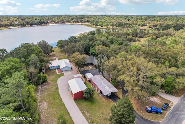 5822 Silver Sands Cir, Keystone Heights, FL 32656 - birds eye view of property featuring a forest view and a water view