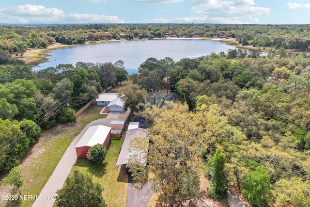 5822 Silver Sands Cir, Keystone Heights, FL 32656 - bird's eye view featuring a wooded view and a water view