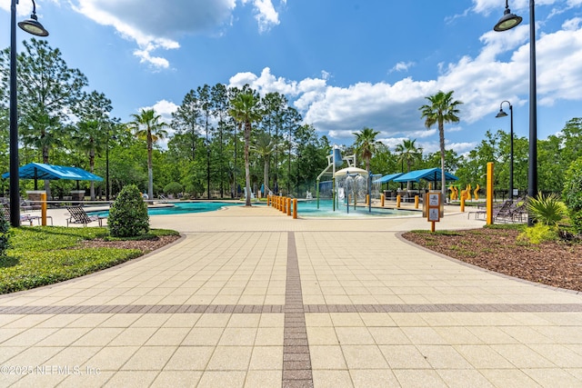 view of home's community featuring a swimming pool and a patio area
