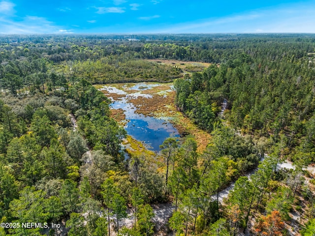 aerial view with a view of trees and a water view