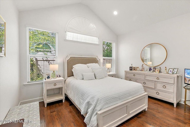 225 Garden Wood Dr, Ponte Vedra, FL 32081 - bedroom with baseboards, dark wood-style floors, vaulted ceiling, and recessed lighting